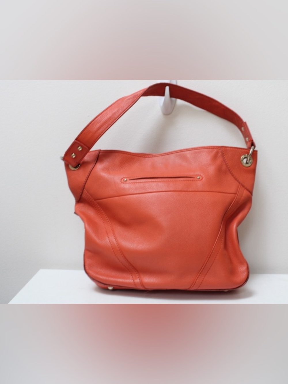 b. makowsky Woven Leather Hobo in Orange with Gold Hardware - Picture 3 of 13